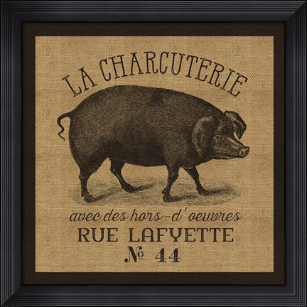 Framed French Pig Burlap Print