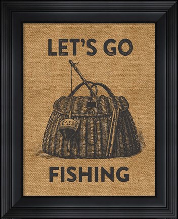 Framed Go Fishing Burlap Print