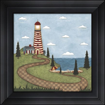Framed Red And White Lighthouse Print