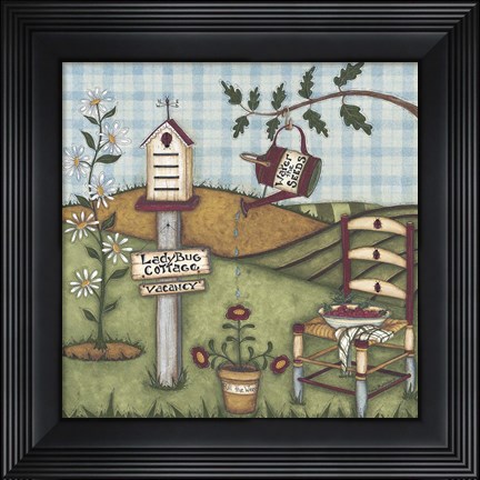 Framed Ladybug Cottage Print
