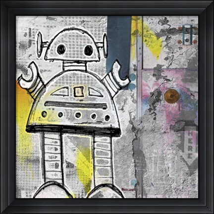 Framed Girly Grunge Robot Print