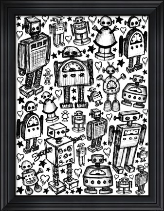 Framed Robot Crowd Print