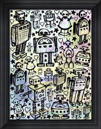 Framed Robot Crowd Color Print