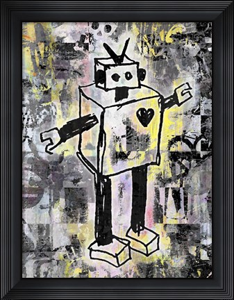 Framed Robot Graffiti Color Print