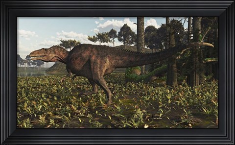 Framed Acrocanthosaurus Dinosaur Roaming A Cretaceous Landscape Print