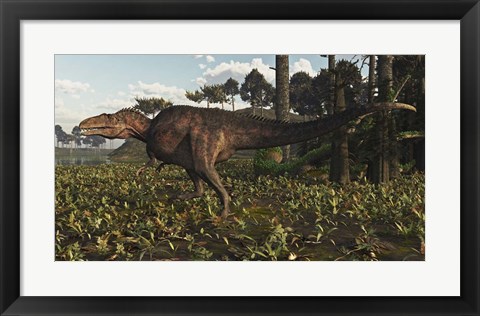 Framed Acrocanthosaurus Dinosaur Roaming A Cretaceous Landscape Print