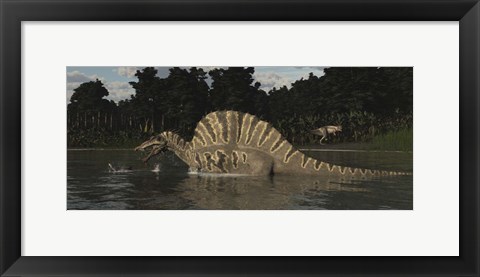 Framed Spinosaurus Hunting For Fish In A Lake Print