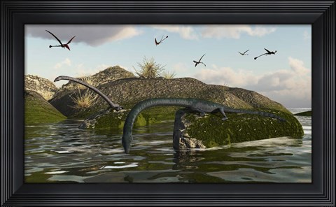 Framed Tanystropheus Fishes From The Rocks Print