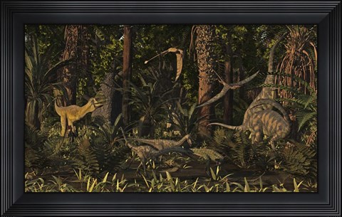 Framed Dinosaurs Of The Kayenta Formation Of Arizona About 193 Million Years Ago Print