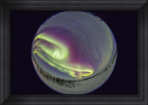 Framed Fish-Eye lens view of the Northern Lights, Manitoba, Canada Print