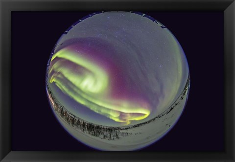 Framed Fish-Eye lens view of the Northern Lights, Manitoba, Canada Print