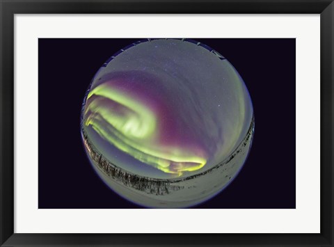 Framed Fish-Eye lens view of the Northern Lights, Manitoba, Canada Print