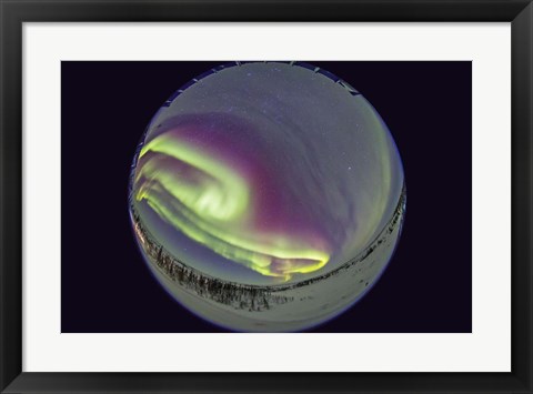 Framed Fish-Eye lens view of the Northern Lights, Manitoba, Canada Print