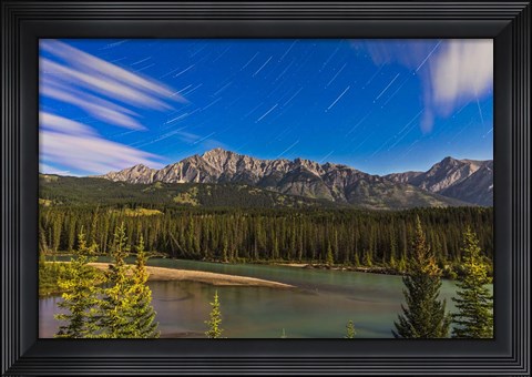 Framed Star trails above the Front Ranges in Banff National Park, Alberta, Canada Print