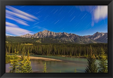 Framed Star trails above the Front Ranges in Banff National Park, Alberta, Canada Print