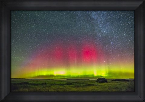 Framed Aurora borealis above Grasslands National Park in Saskatchewan, Canada Print