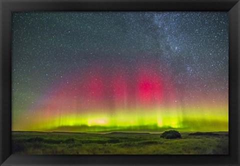 Framed Aurora borealis above Grasslands National Park in Saskatchewan, Canada Print