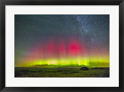 Framed Aurora borealis above Grasslands National Park in Saskatchewan, Canada Print