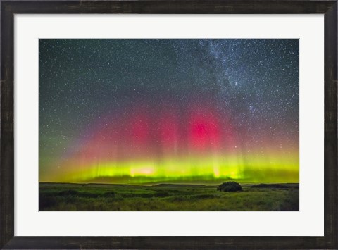 Framed Aurora borealis above Grasslands National Park in Saskatchewan, Canada Print