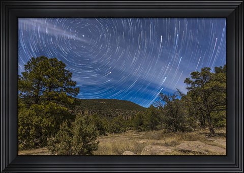 Framed Circumpolar star trails over the Gila National Forest in southern New Mexico Print