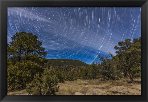 Framed Circumpolar star trails over the Gila National Forest in southern New Mexico Print