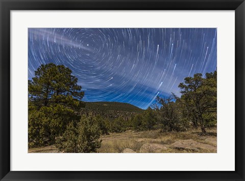 Framed Circumpolar star trails over the Gila National Forest in southern New Mexico Print