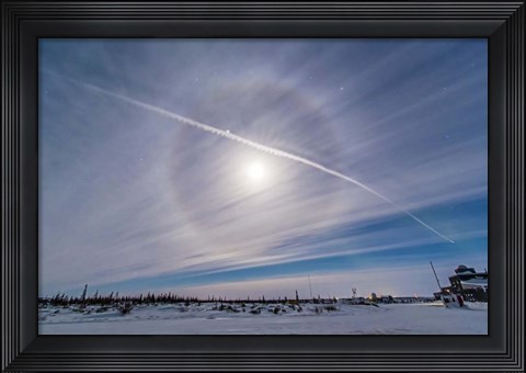 Framed Ice crystal Lunar Halo around the Gibbous Moon Print