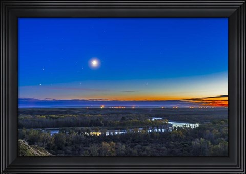 Framed Moon with Antares, Mars and Saturn over Bow River in Alberta, Canada Print
