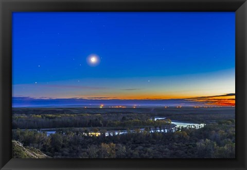 Framed Moon with Antares, Mars and Saturn over Bow River in Alberta, Canada Print