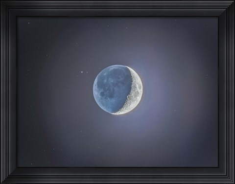 Framed Crescent moon with Earthshine Print