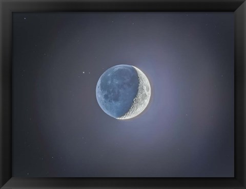 Framed Crescent moon with Earthshine Print