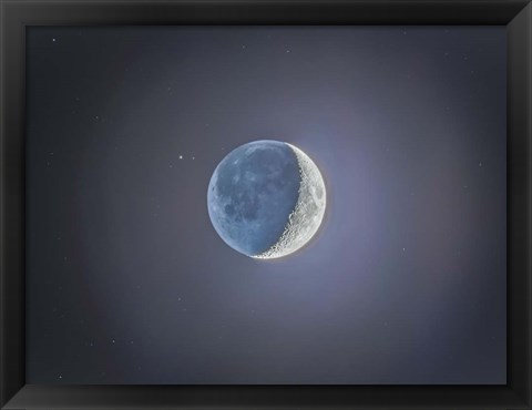 Framed Crescent moon with Earthshine Print
