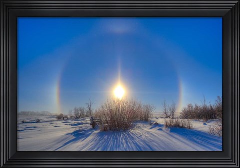 Framed High dynamic range photo of sundogs and a solar halo around the Sun Print