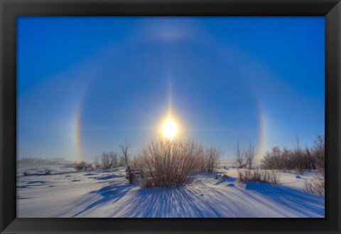 Framed High dynamic range photo of sundogs and a solar halo around the Sun Print