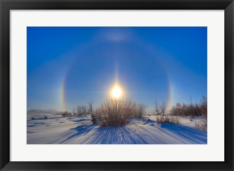 Framed High dynamic range photo of sundogs and a solar halo around the Sun Print