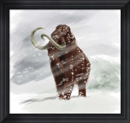 Framed Mammuthus Primigenius walking through a Blizzard Print
