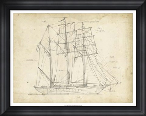 Framed Sailboat Blueprint I Print