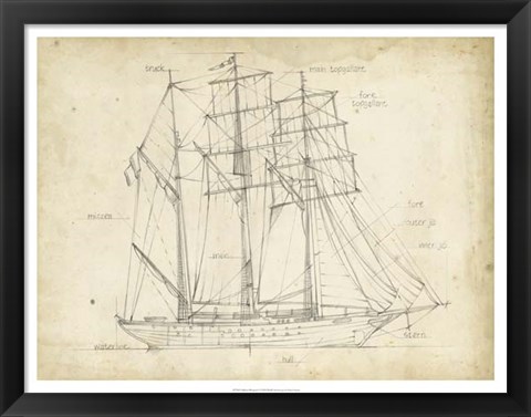 Framed Sailboat Blueprint I Print