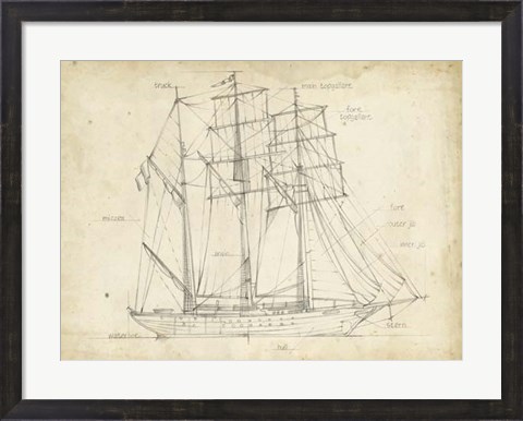 Framed Sailboat Blueprint I Print