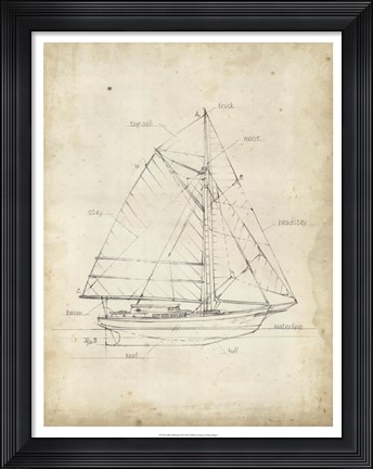 Framed Sailboat Blueprint III Print