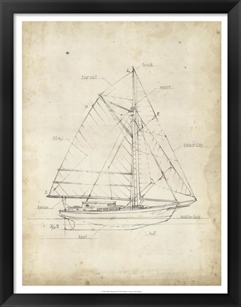 Framed Sailboat Blueprint III Print