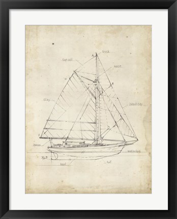 Framed Sailboat Blueprint III Print