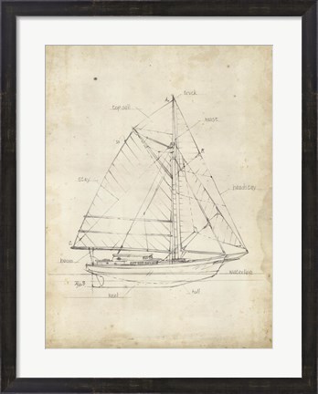 Framed Sailboat Blueprint III Print
