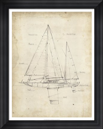 Framed Sailboat Blueprint IV Print
