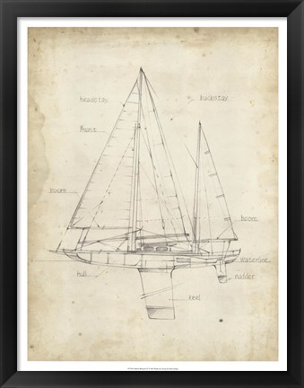 Framed Sailboat Blueprint IV Print