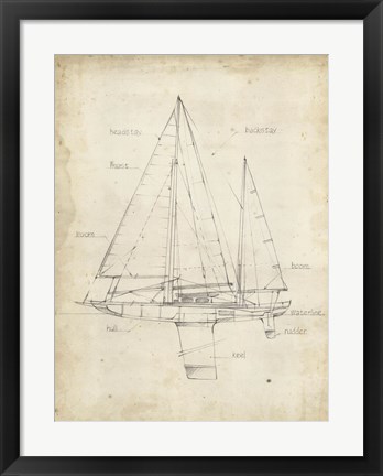 Framed Sailboat Blueprint IV Print