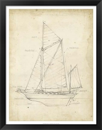 Framed Sailboat Blueprint V Print