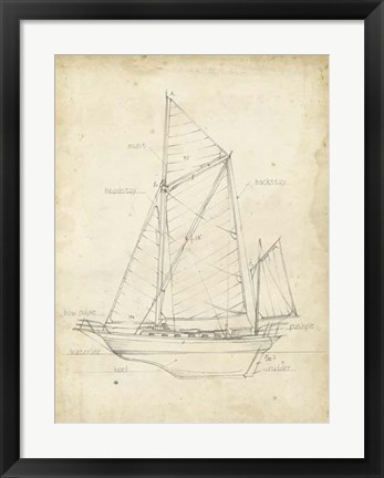 Framed Sailboat Blueprint V Print