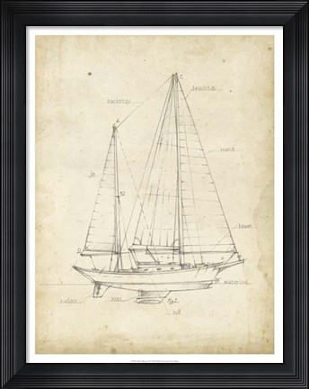 Framed Sailboat Blueprint VI Print