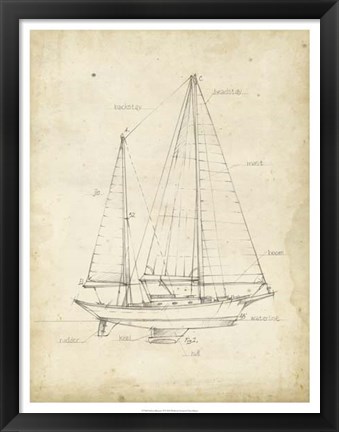 Framed Sailboat Blueprint VI Print